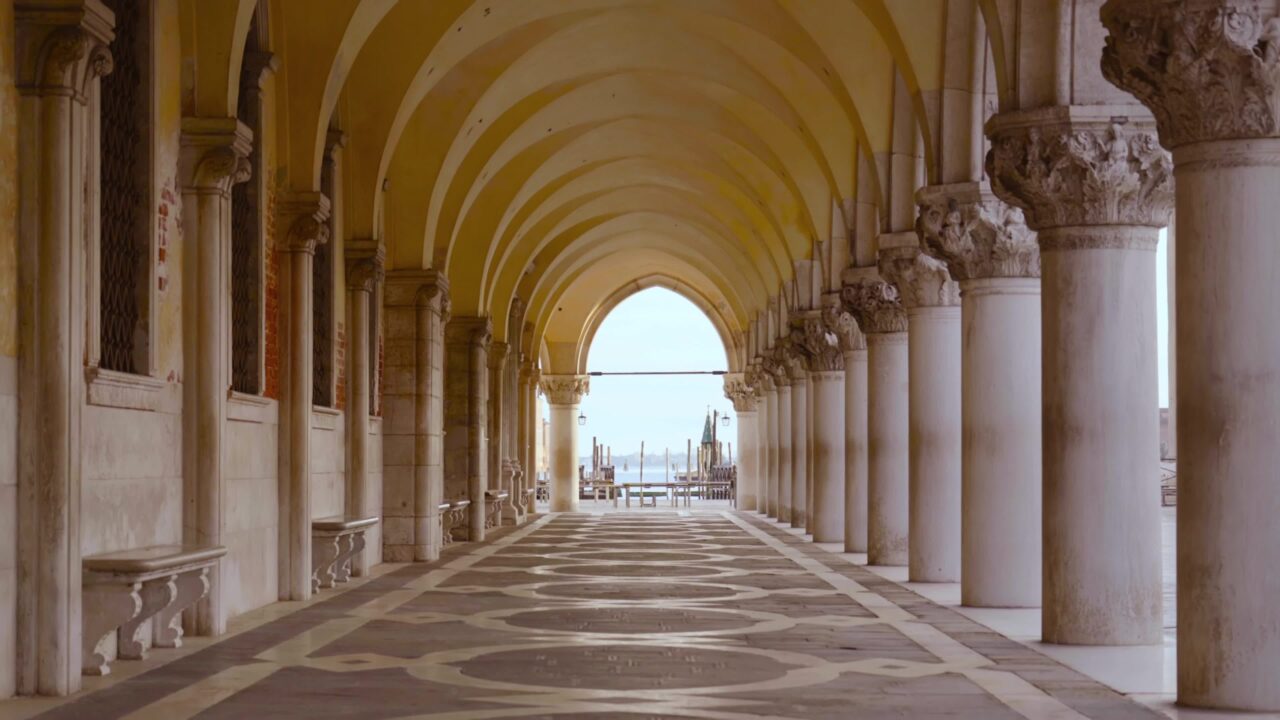 Under tunnel with white columns