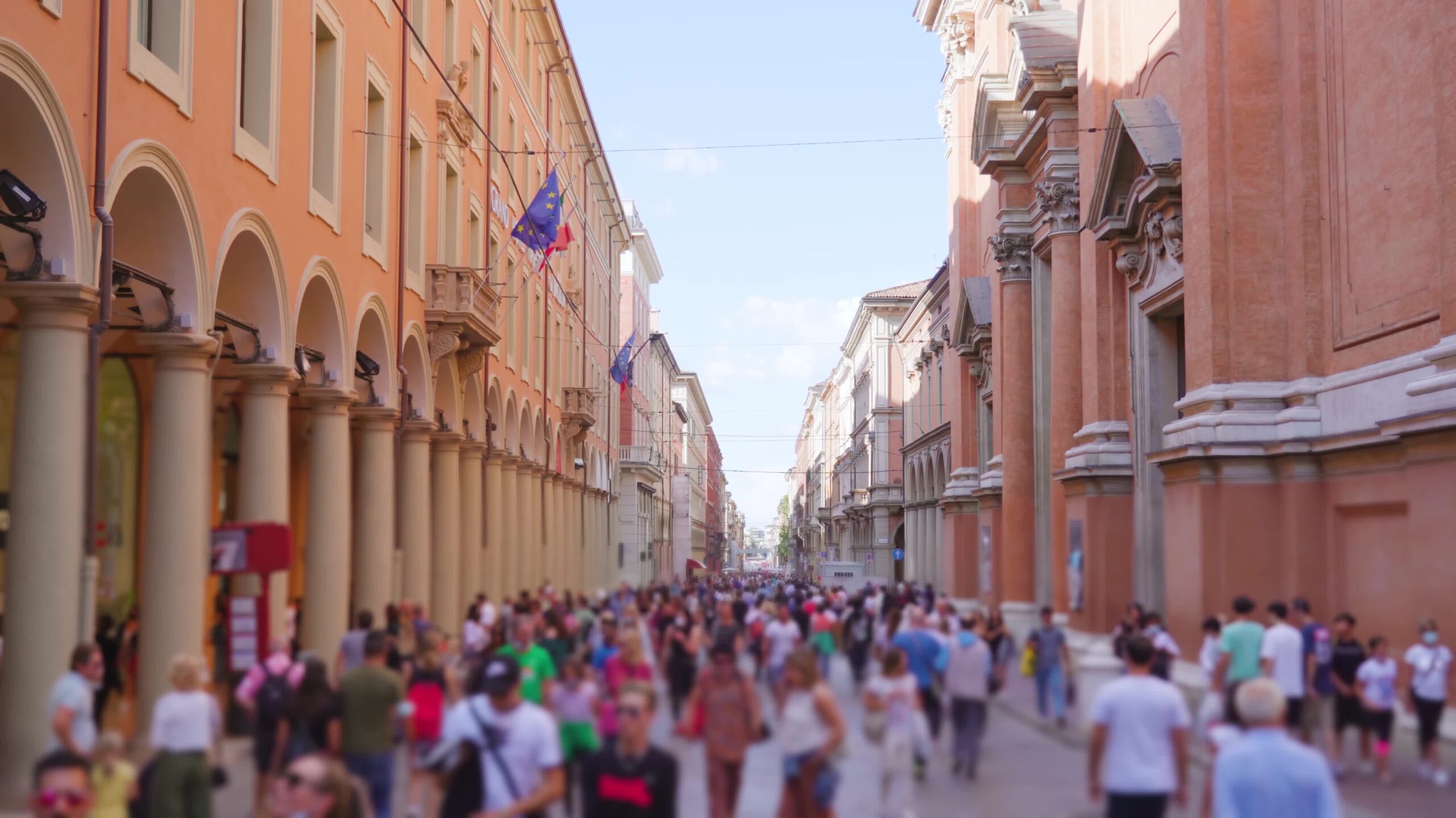 Indipendenza street with old buildings and modern shops