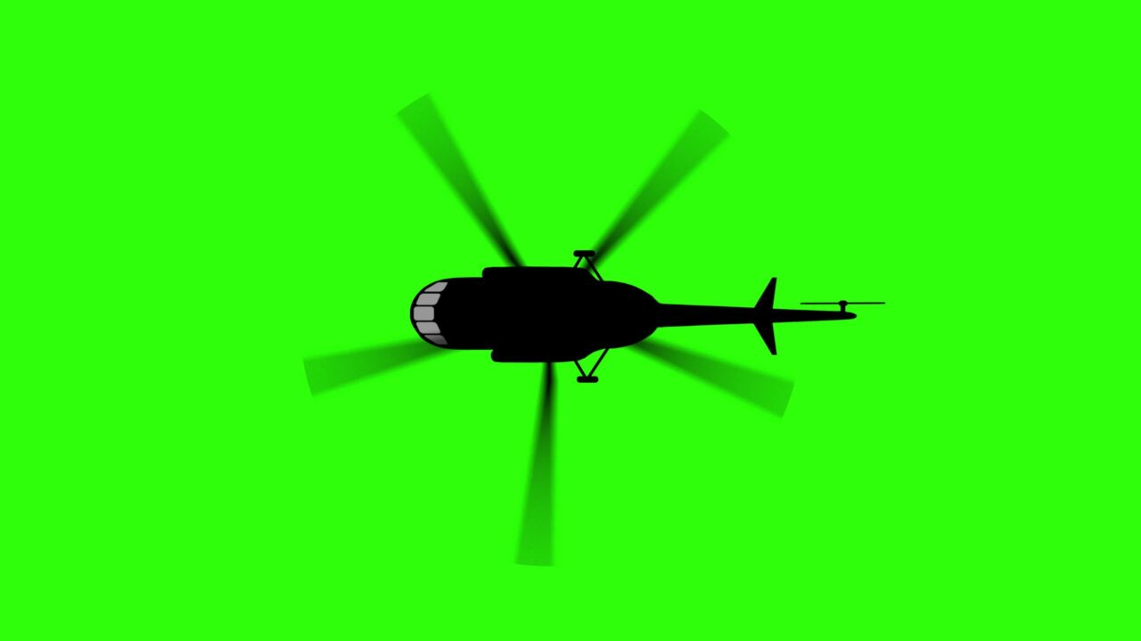 Helicopter animation with propeller rotating on green background