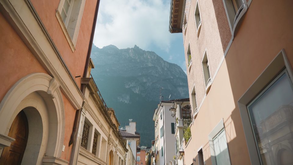 Ancient architecture of old Italian city on cloudy day