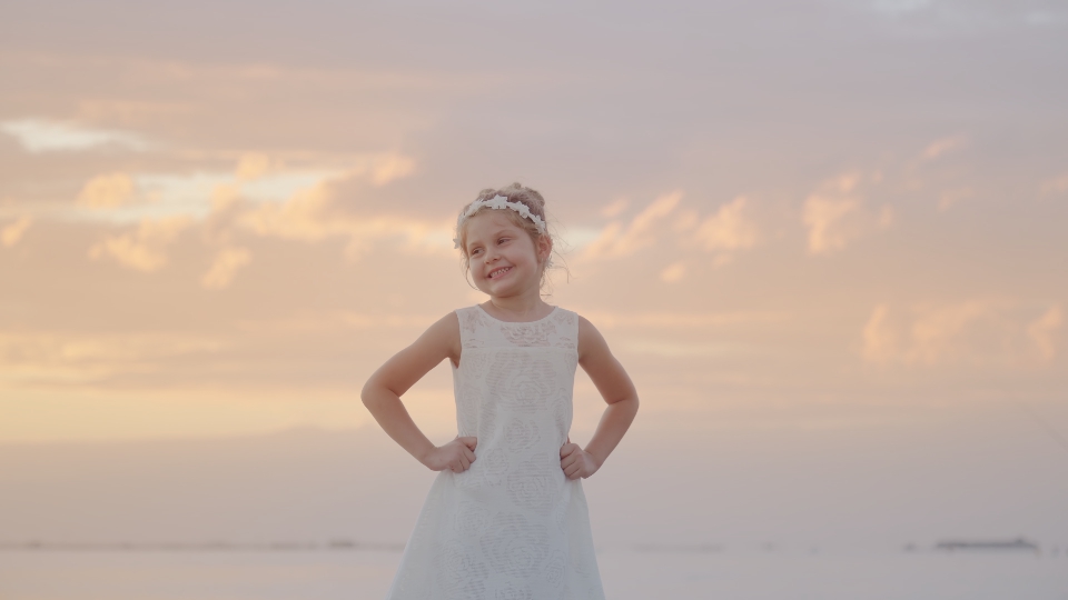 Little girl makes funny expressions
