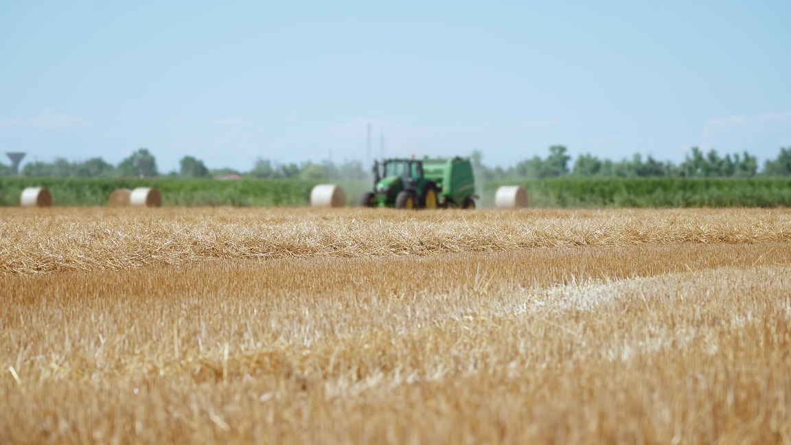 Campo di Fieno e Trattore in Azione