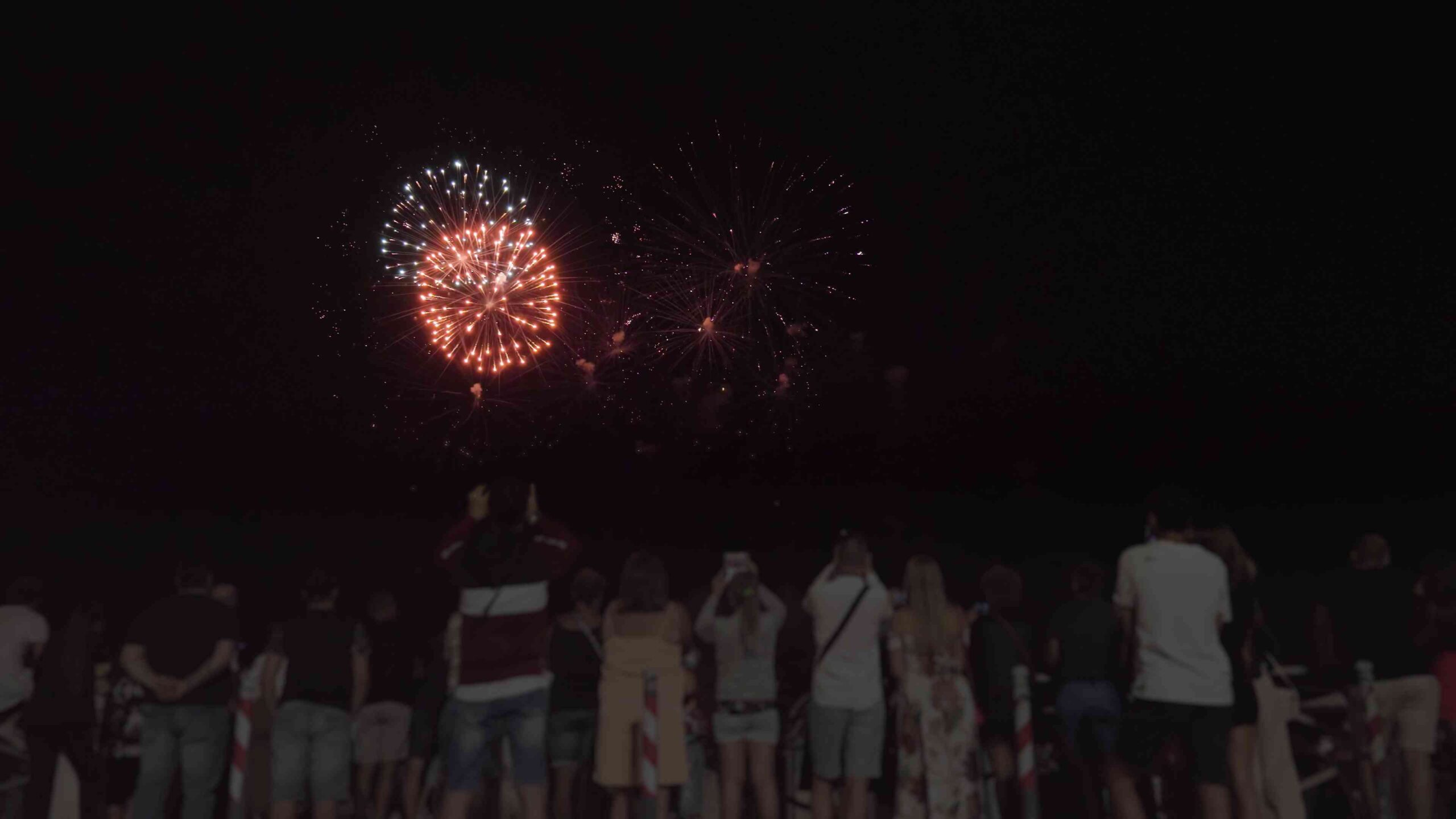 People film fireworks at night