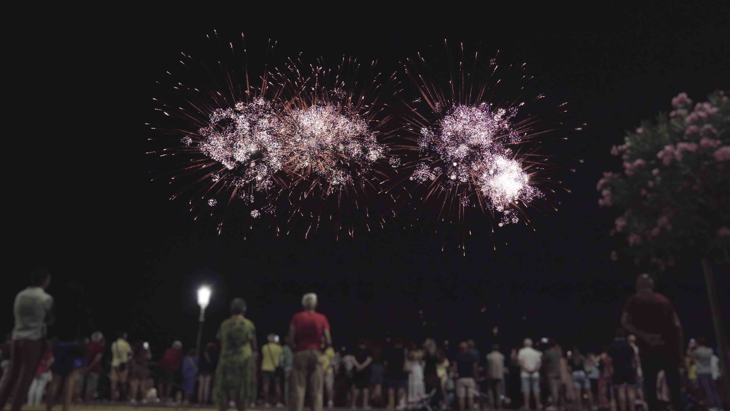 Esplosione dei fuochi d’artificio nel cielo scuro della città