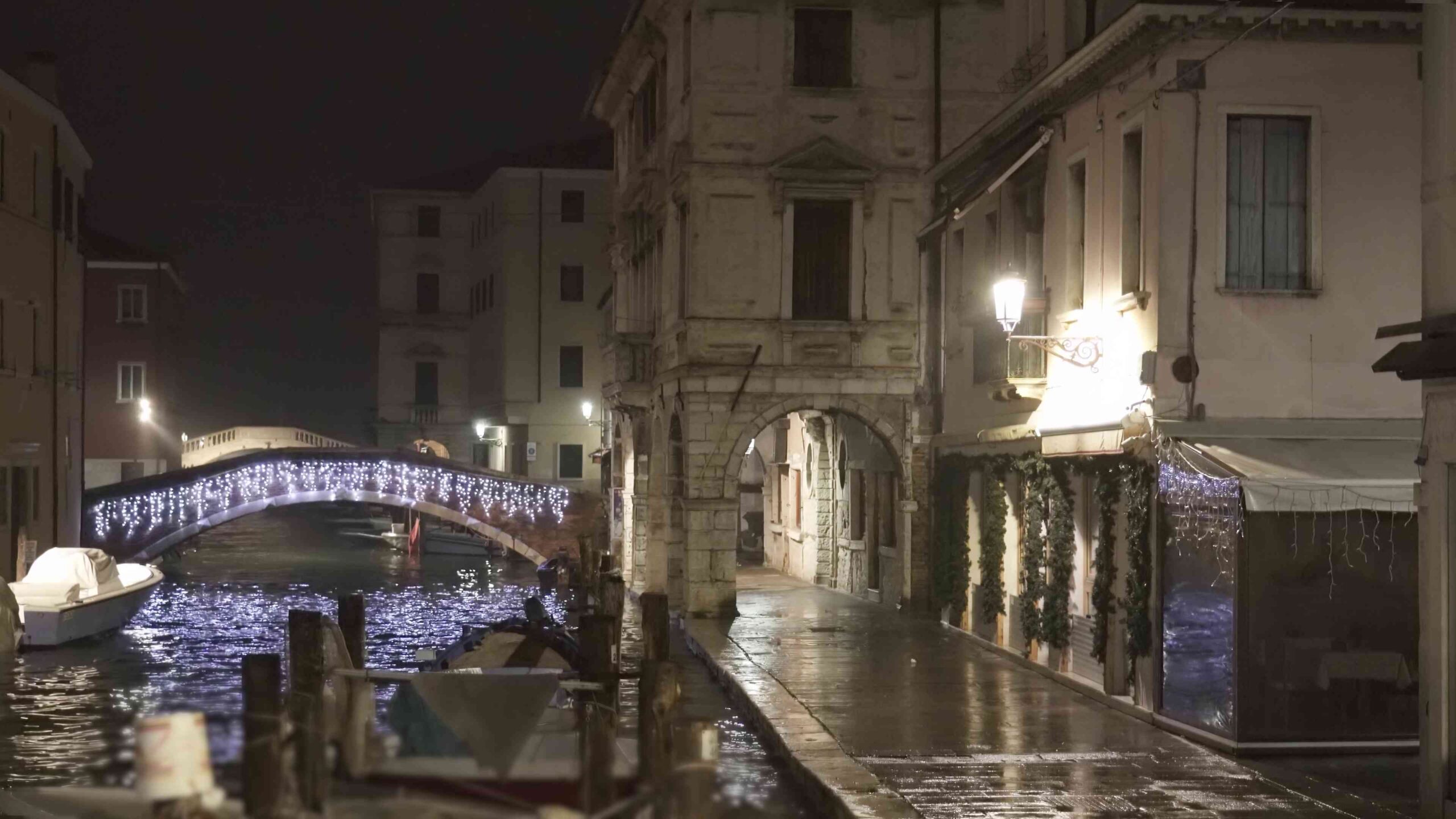 Ancient city in the Venice lagoon at night
