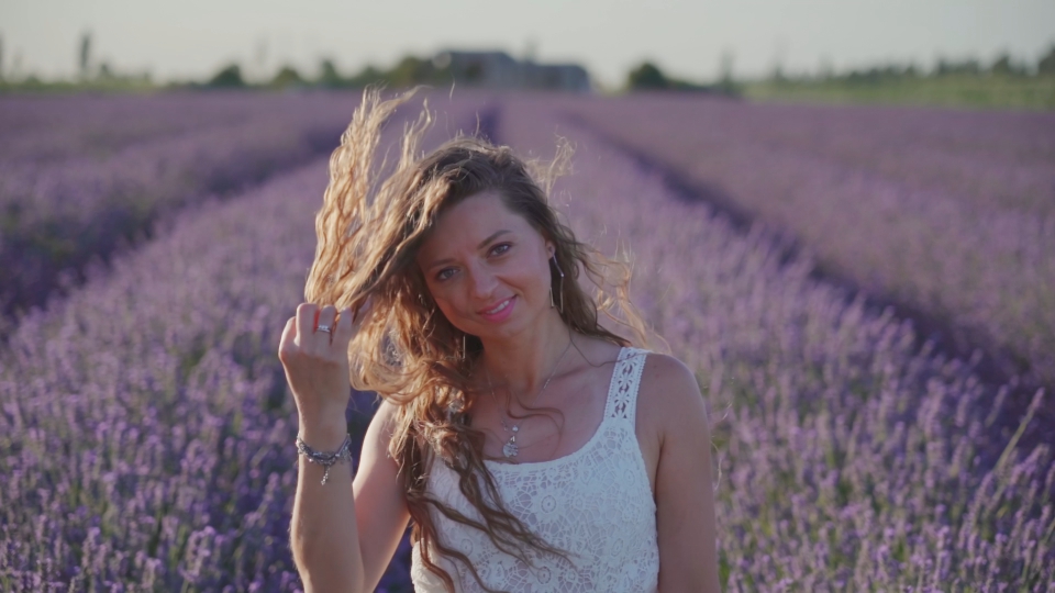 Woman smile in front of lavender field
