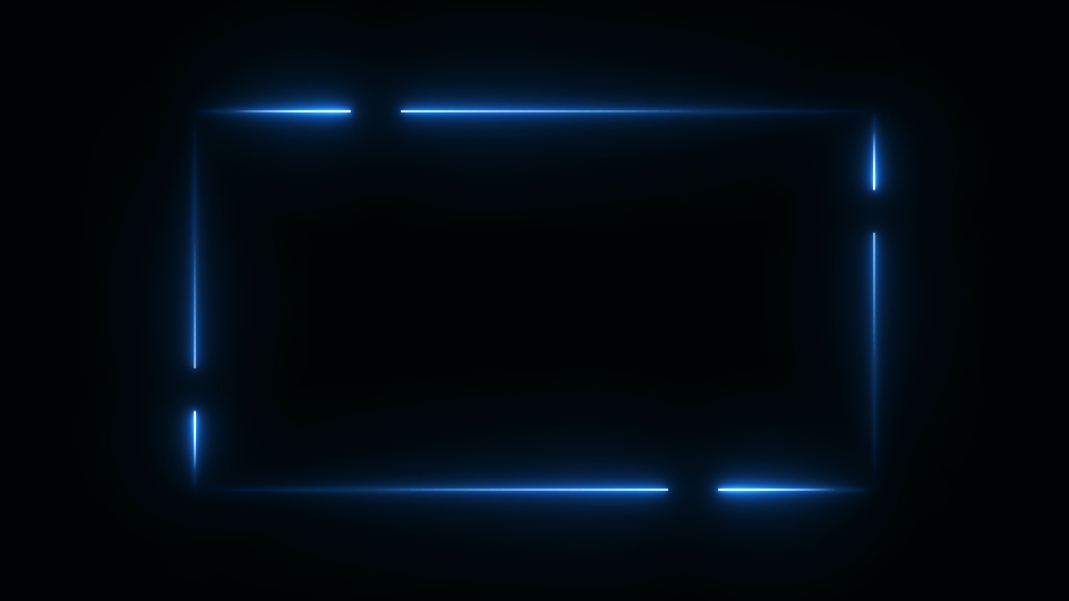 Looped neon blue light frame on black background