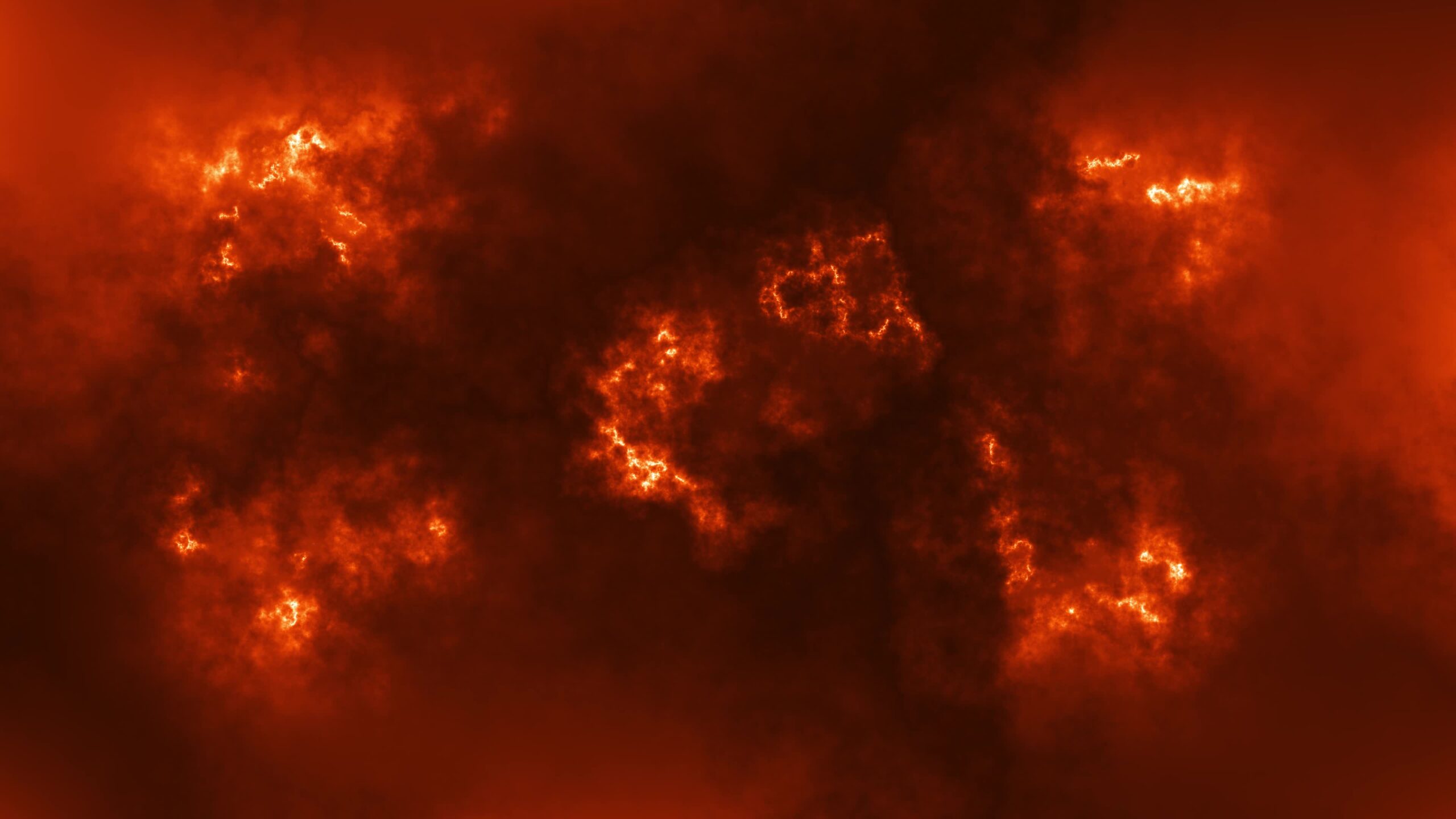 Energy burns between red clouds