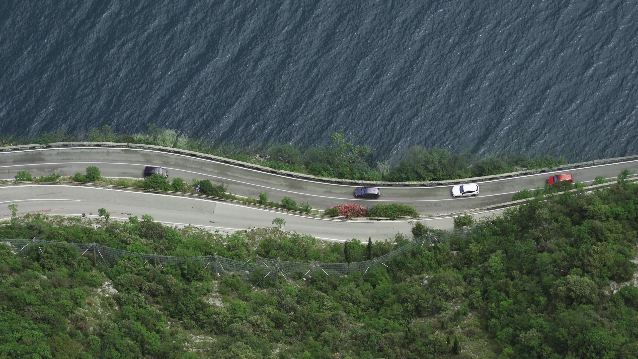 Automobili sulla strada davanti acqua