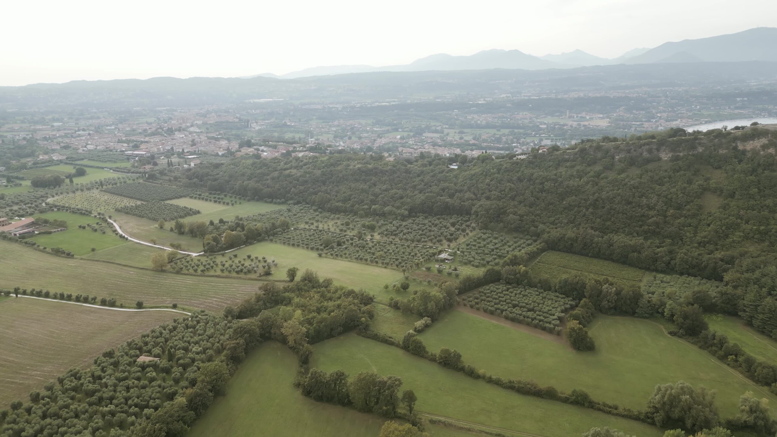 Panorama verde delle colline e città