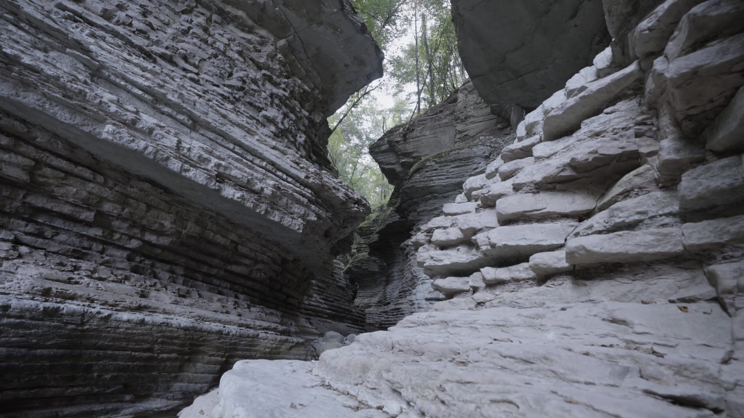 Stream of water flows between rocks