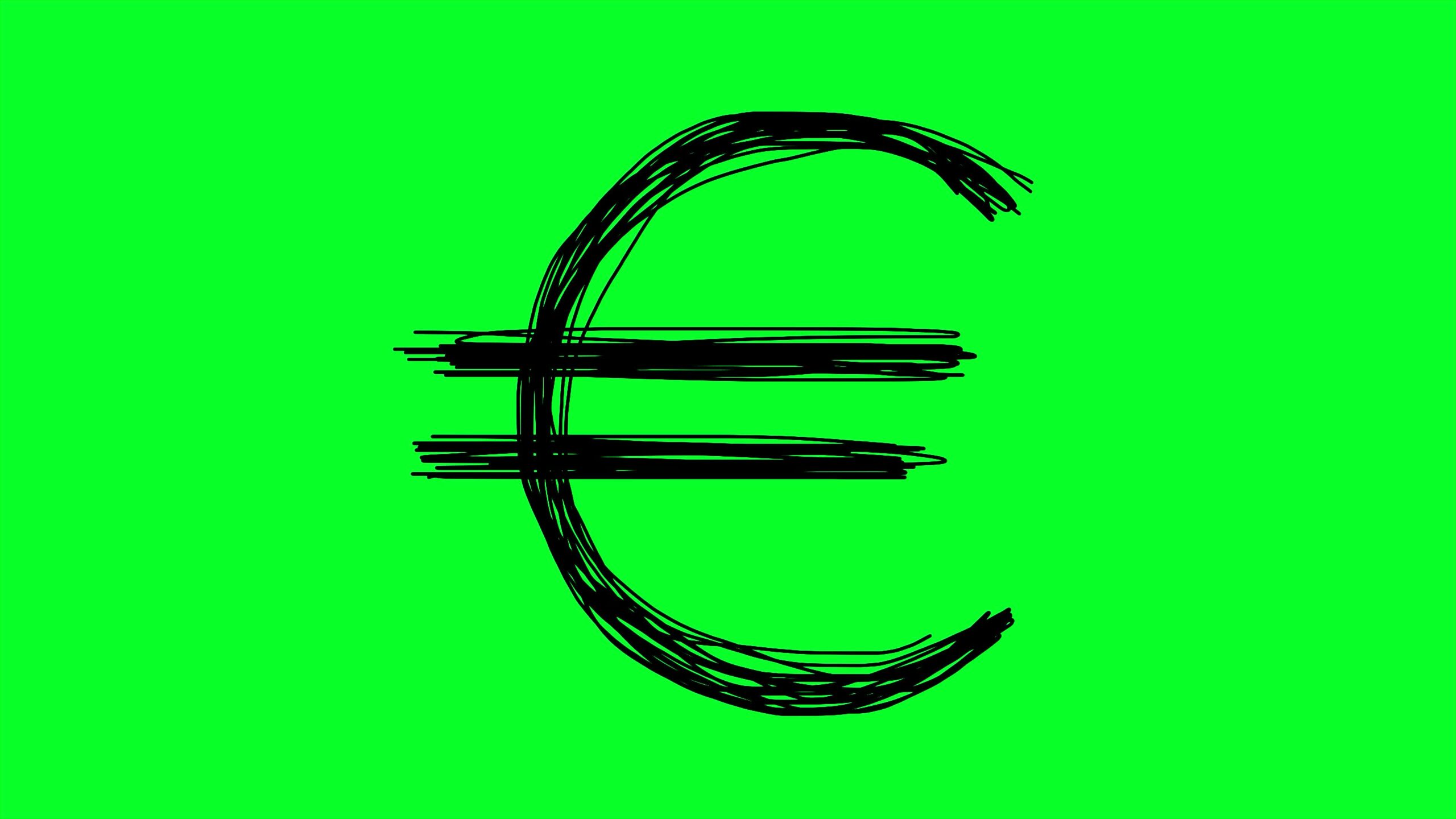 Euro symbol vibrates in stop motion on green background