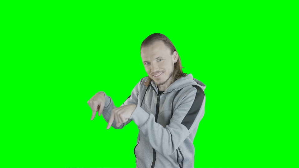 Gentle Invitation: Man Points Down on Green Screen!