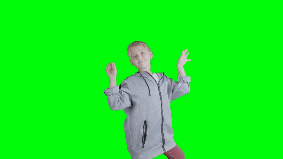 Playful Child Dancing on Chroma Key