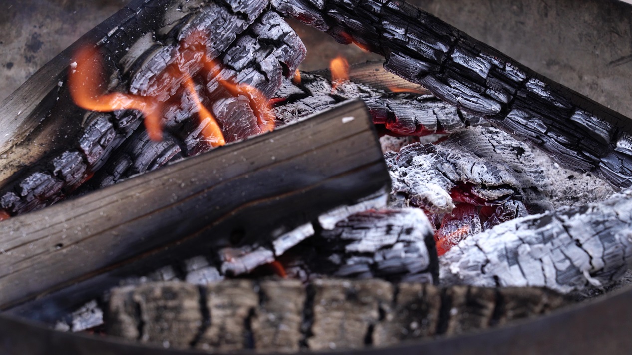 Wood is burning in flames