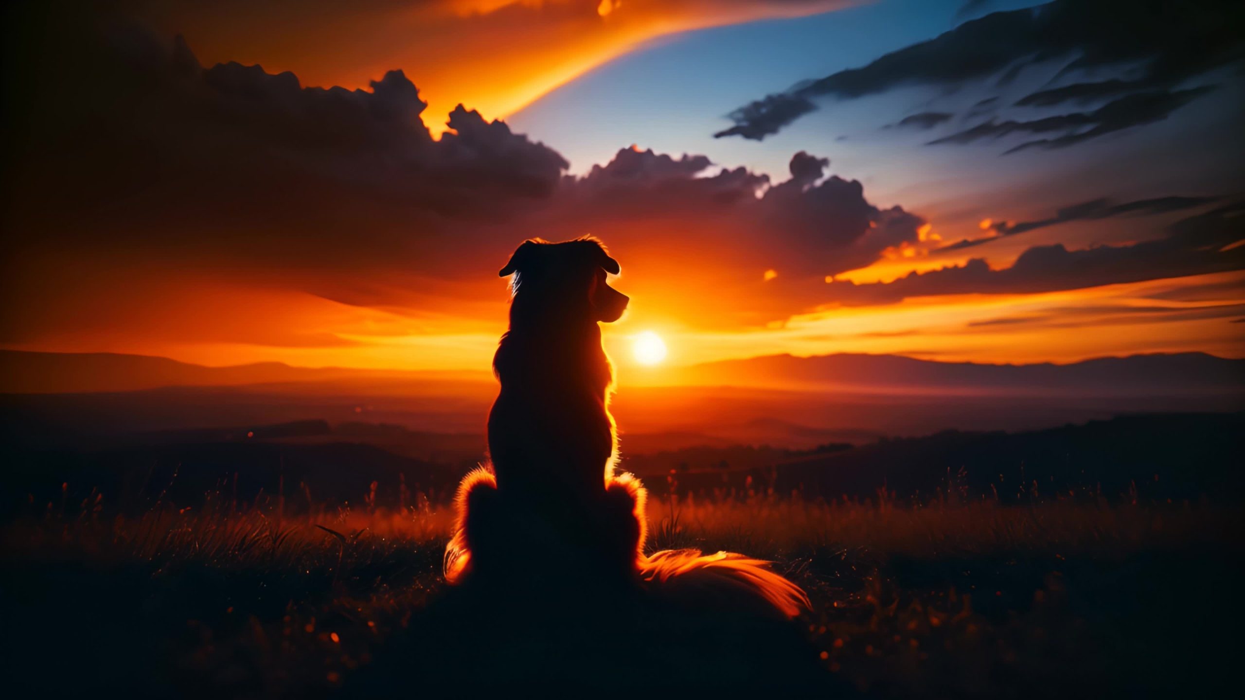 Silhouette di un Cane che Guarda il Tramonto
