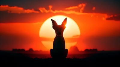 Cane seduto al tramonto