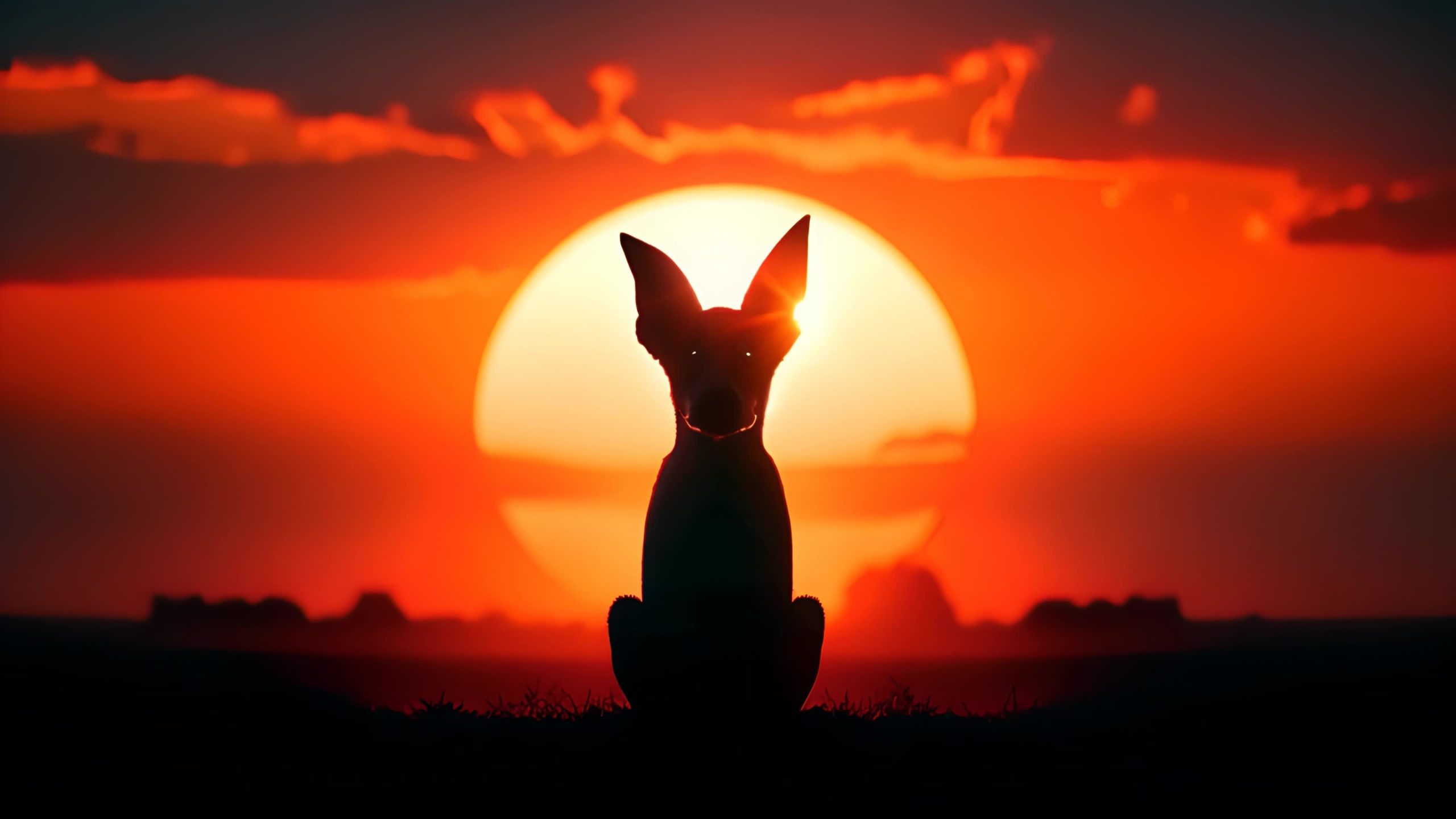 Cane seduto al tramonto