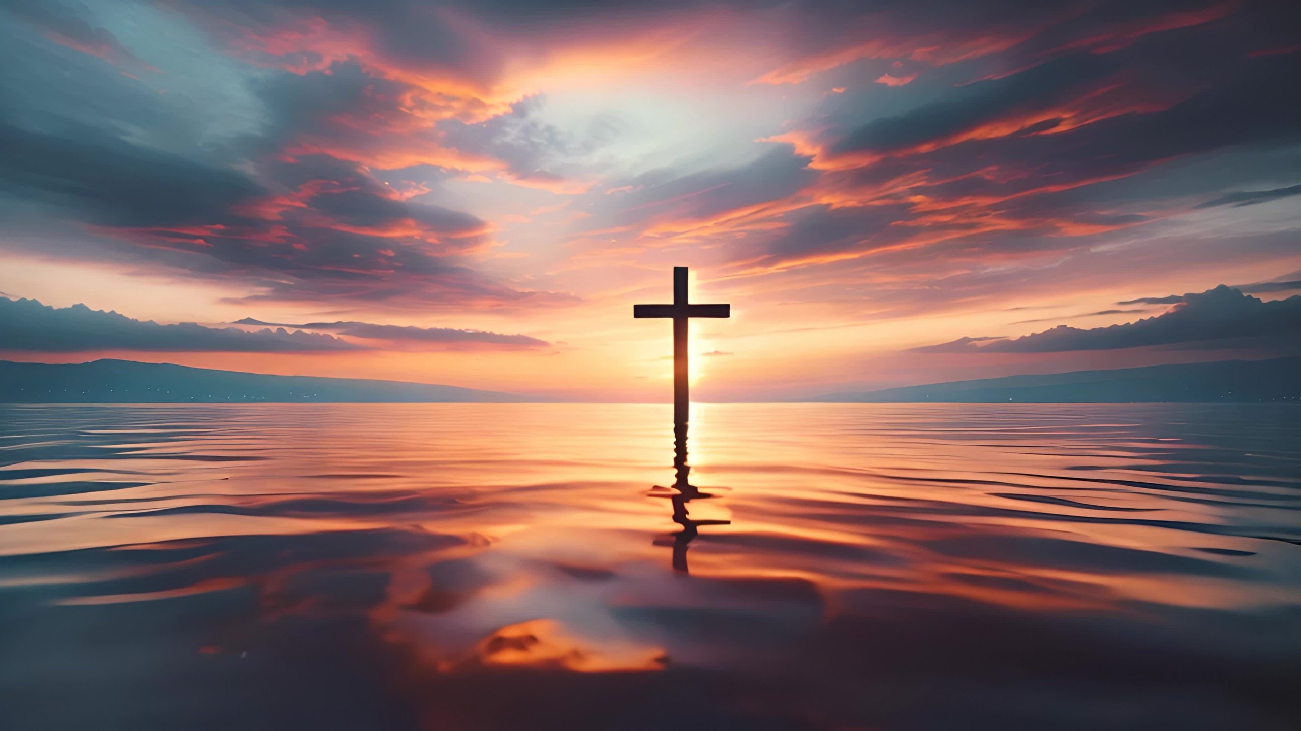 Large Cross on the Sea at Sunset