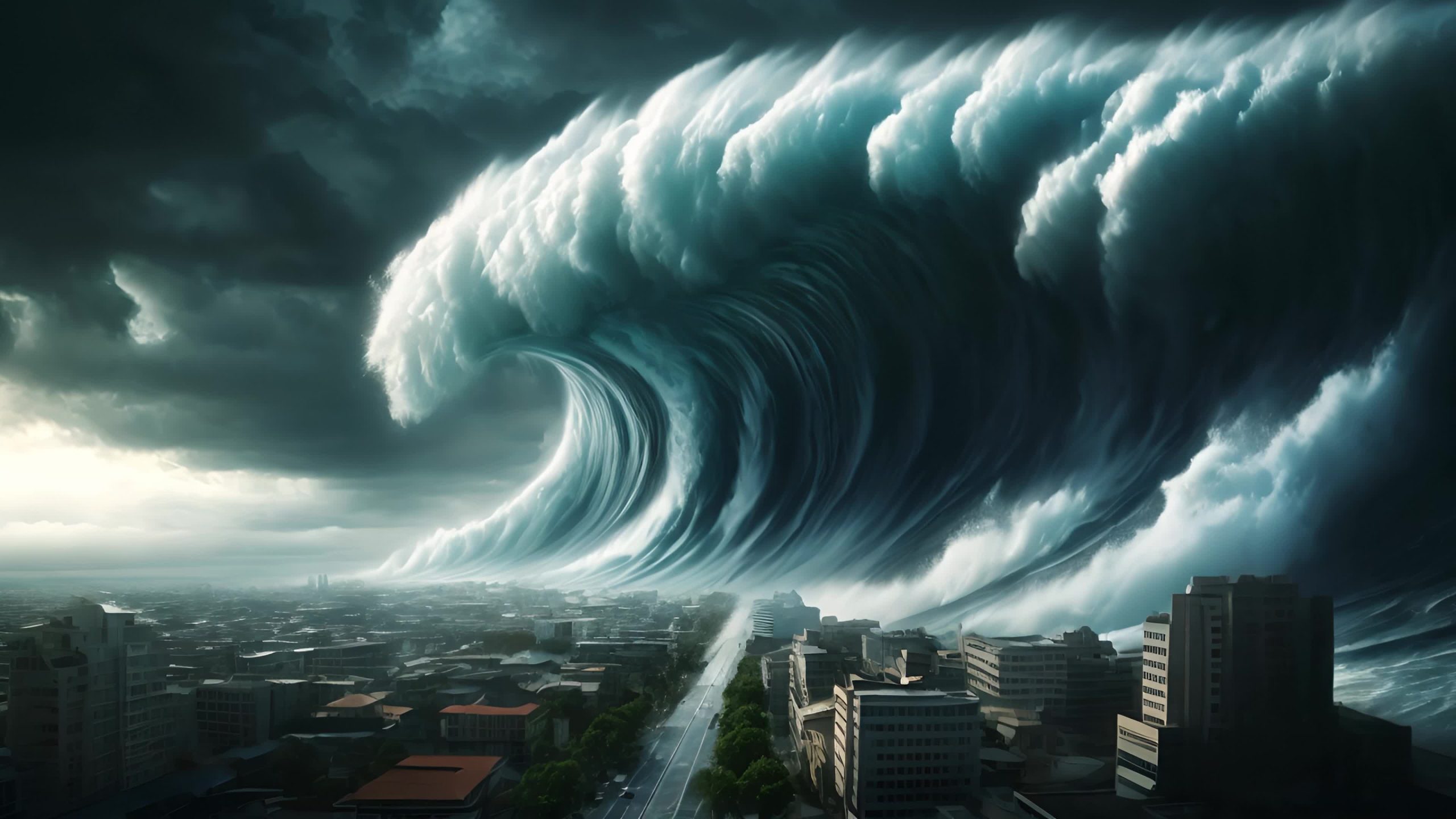 Enormous Tsunami Wave Approaching City
