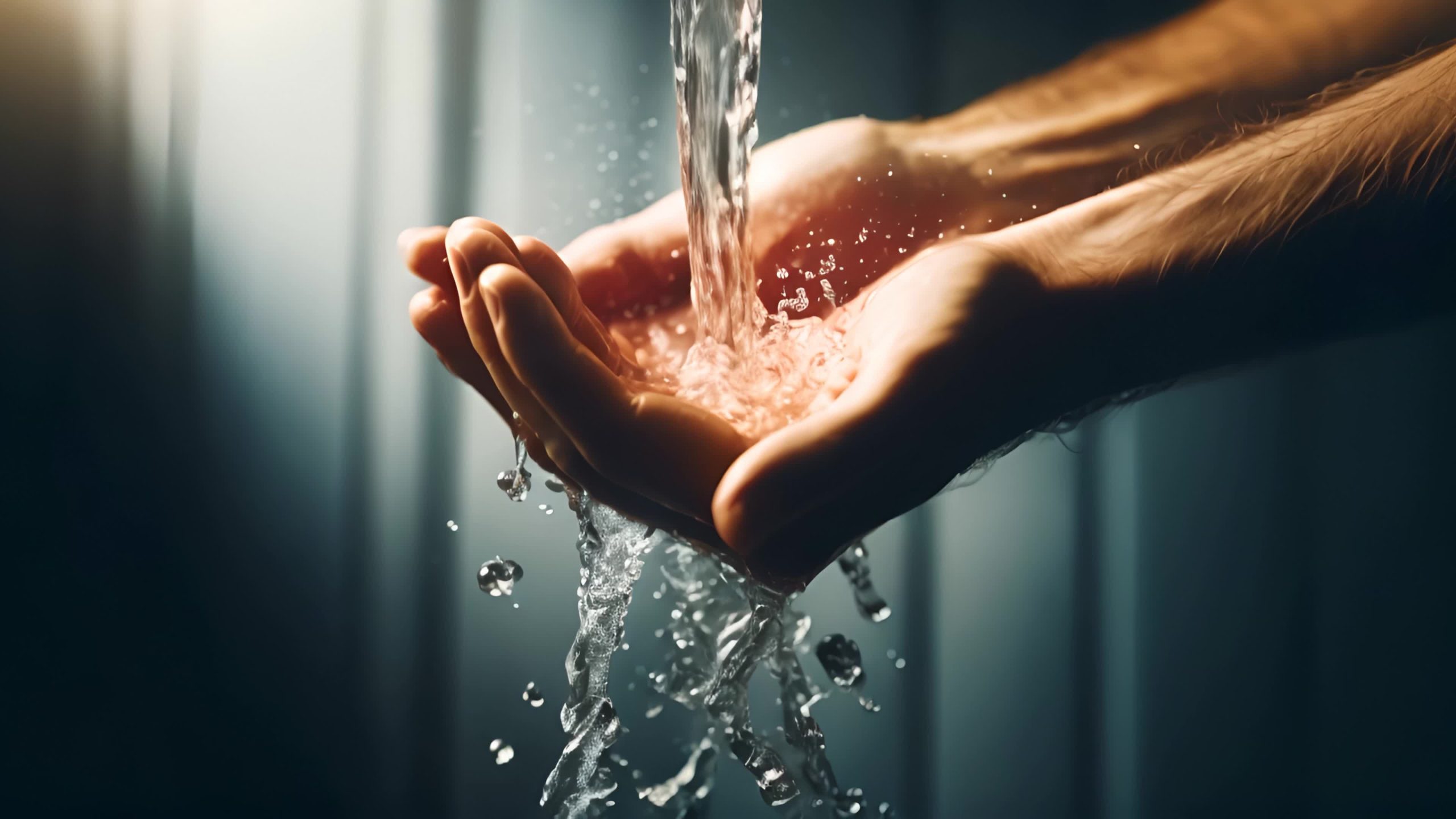 Acqua che cade dalla palma a coppa