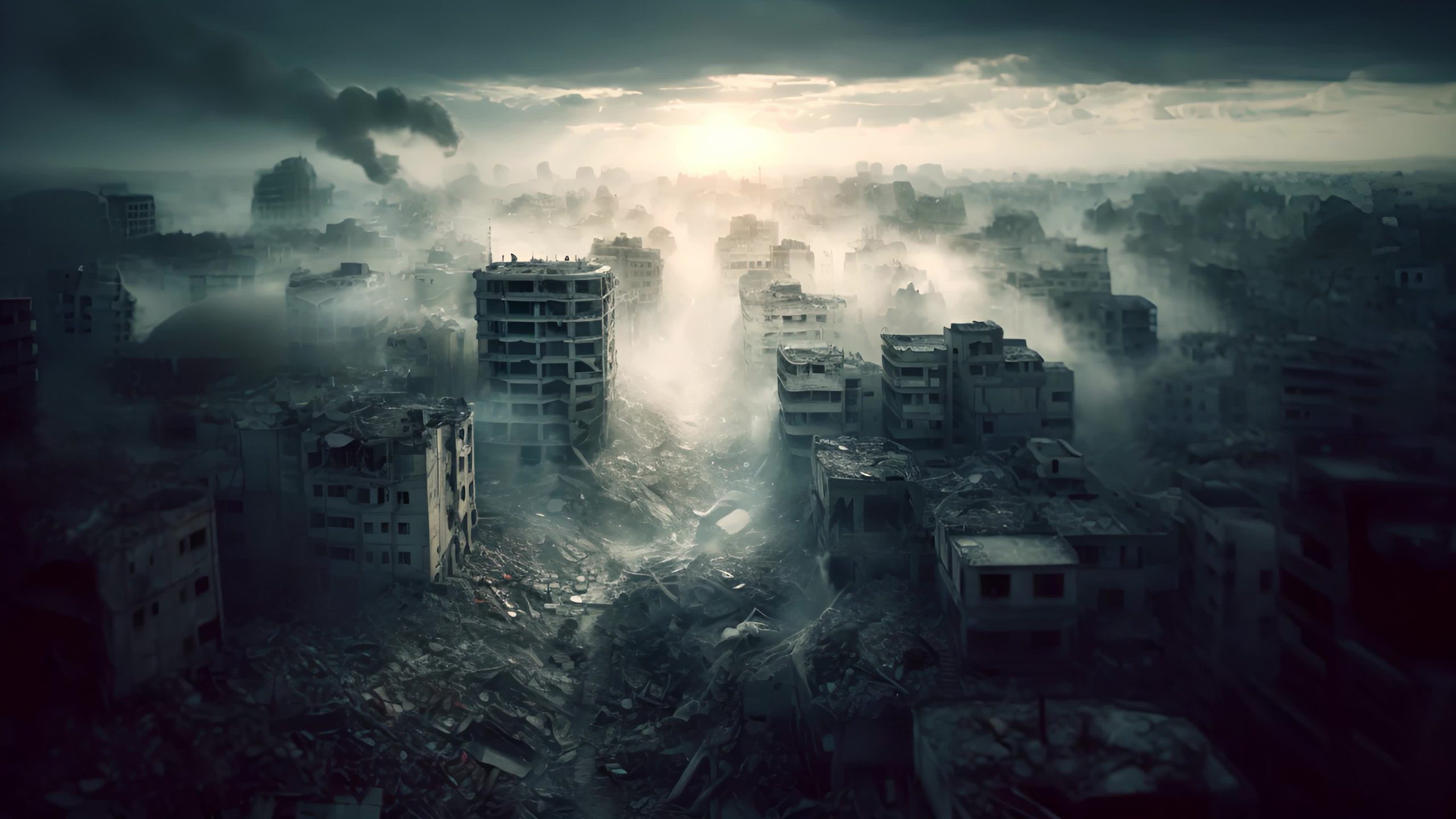 Paesaggio urbano devastato nel periodo successivo alla guerra