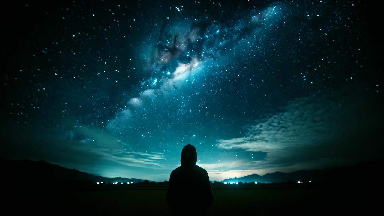 Sotto il Cielo Infinito: Una Silhouette in Contemplazione