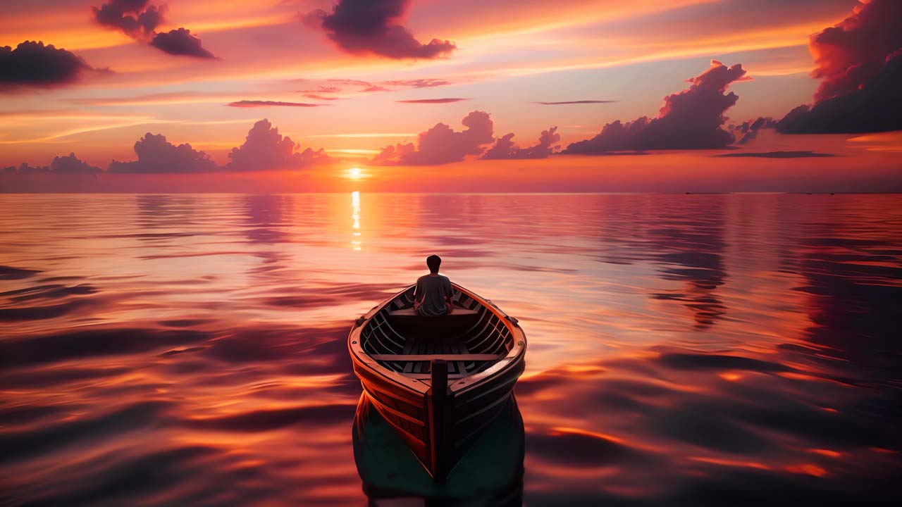 Solitudine al Tramonto su un Mare Calmo