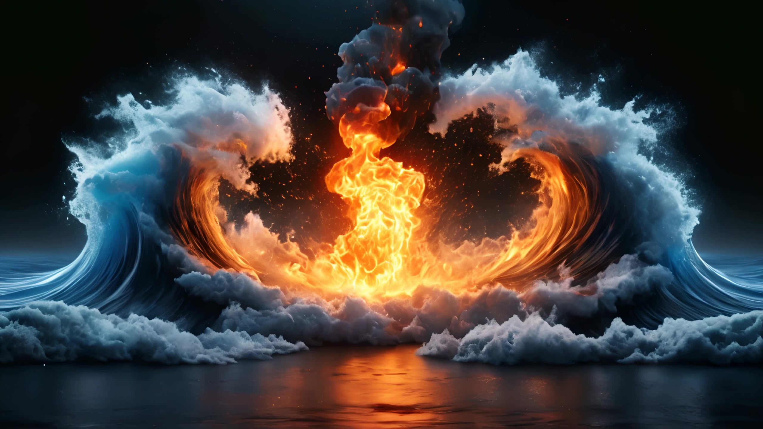 Firestorm Between Ocean Waves