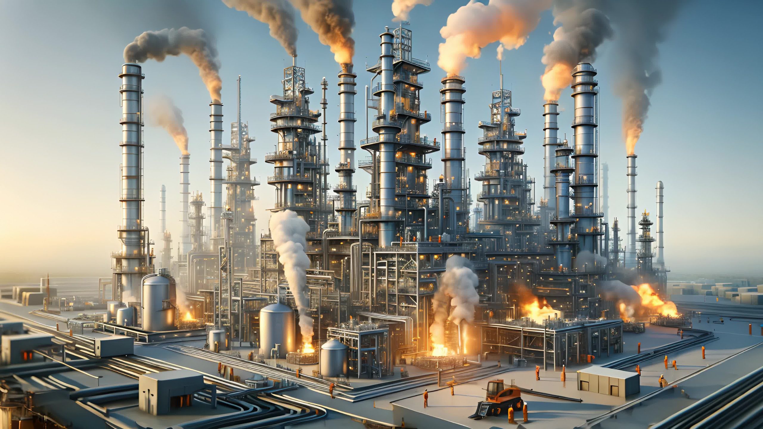 Industrial Factory with Towering Chimneys and Smoke