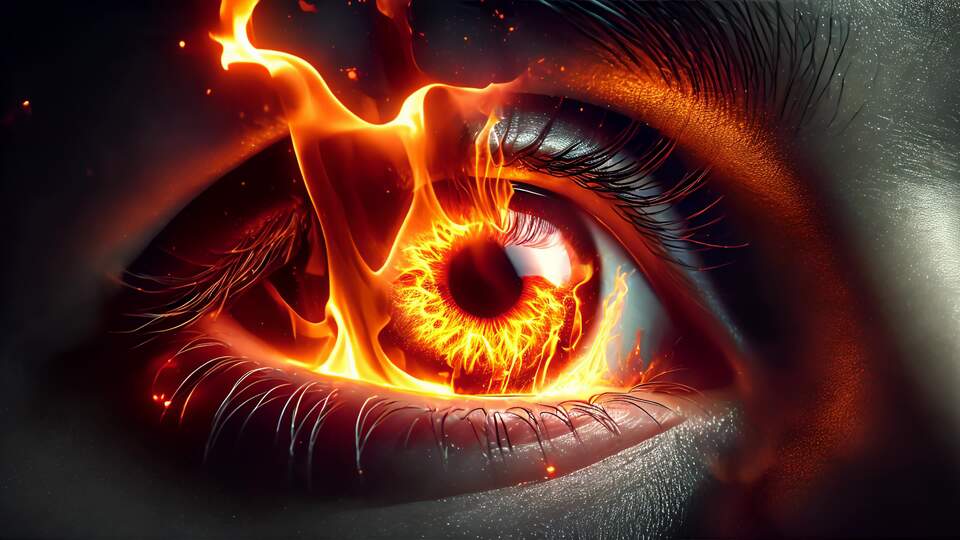 Occhio in fiamme con fiamme ardenti