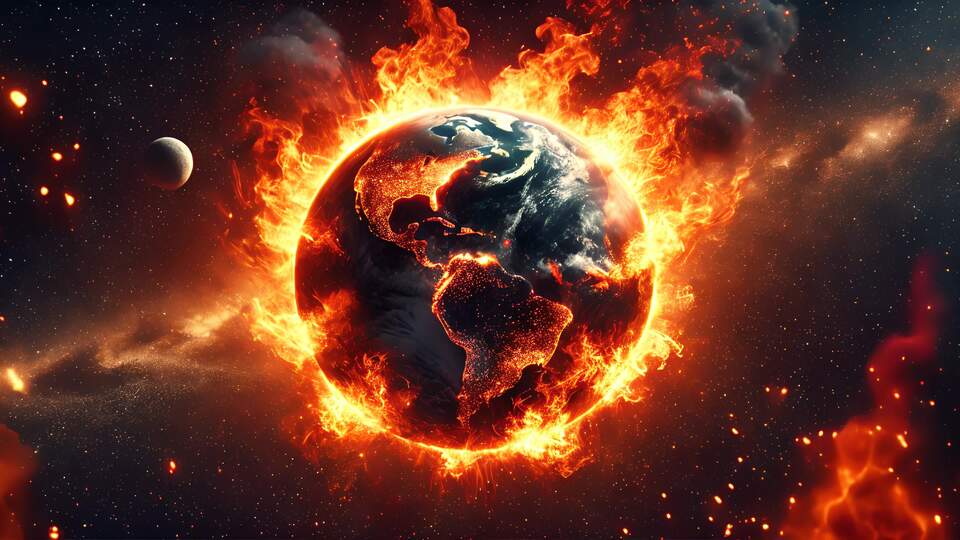La Terra in fiamme nello spazio