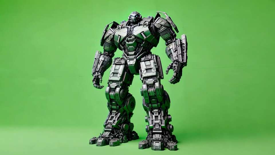 Massive Mech Robot on Green Screen