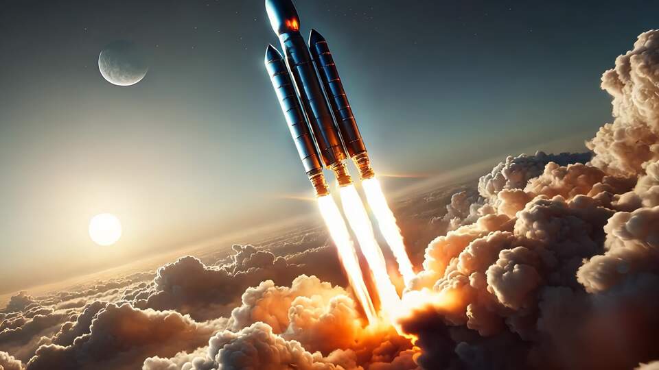 Rocket Launching into Space Above the Clouds
