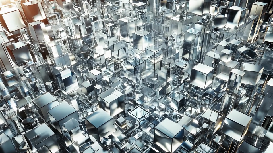 Futuristic Glass Cityscape of Geometric Structures