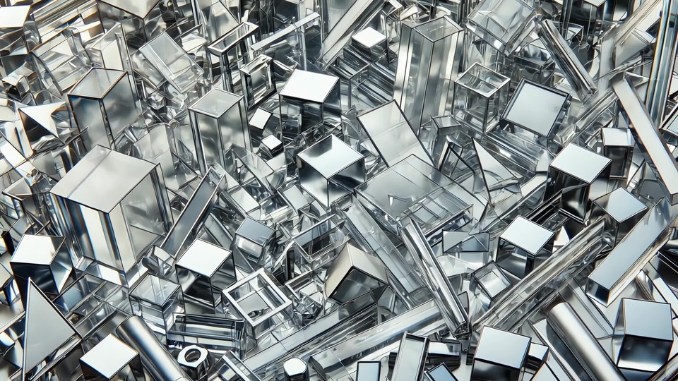 Ammasso di forme geometriche in vetro con riflessi