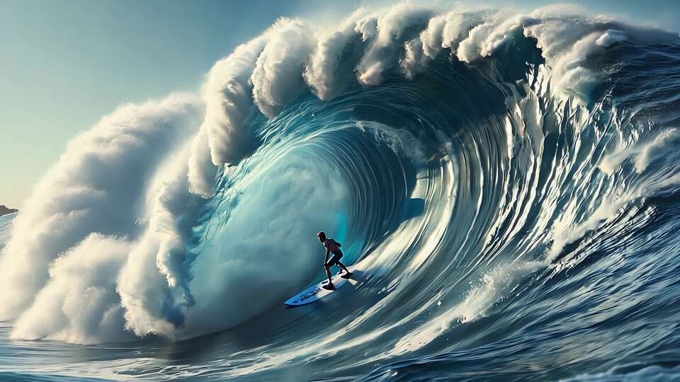 Surfer su un’onda gigantesca