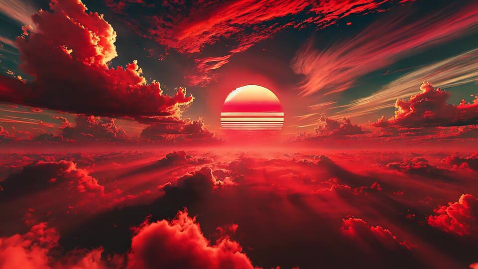 Vibrant Red Sunset Above the Clouds