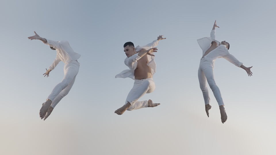 Triple Leap Sequence of Dancer in Mid-Air