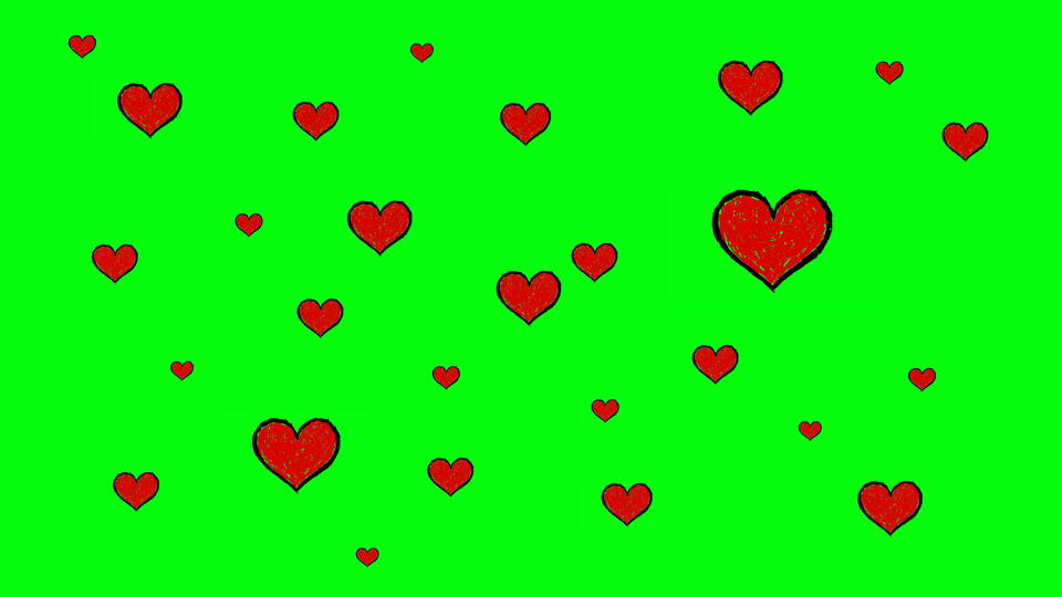 Cuori rossi fluttuanti in animazione Stop Motion su Green Screen