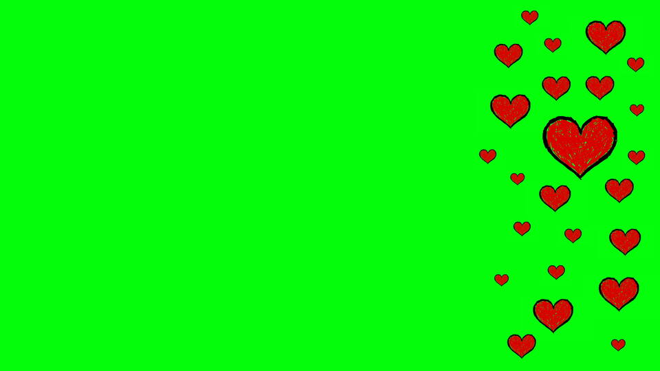 Cuori rossi in caduta in animazione Stop Motion su Green Screen