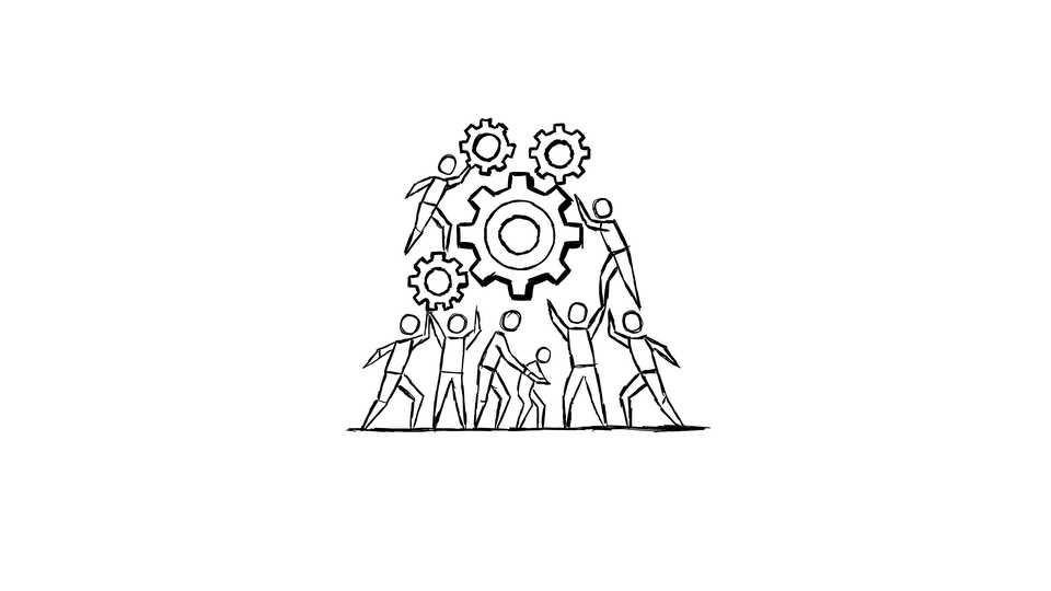 Icona della Collaborazione e del Lavoro di Squadra Disegnata a Mano