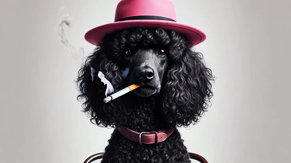 Stylish Poodle with a Pink Hat and Cigarette