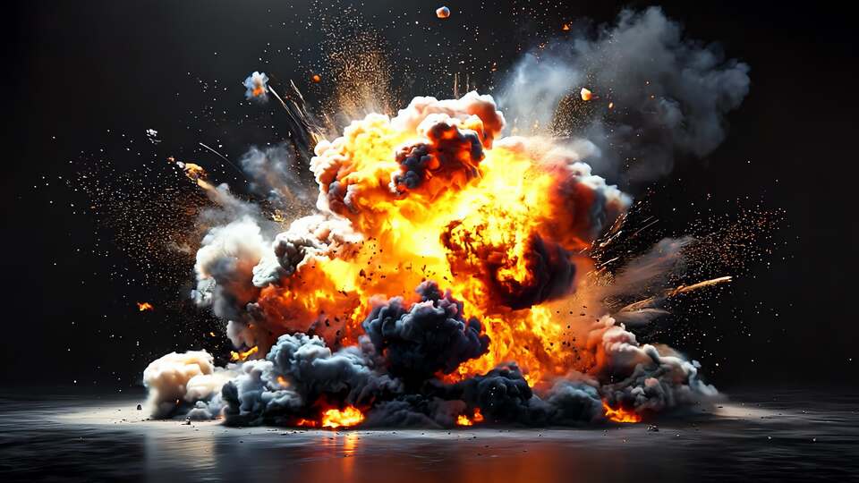 Massive Fiery Explosion with Smoke Clouds