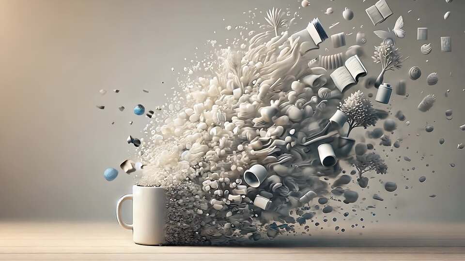 Coffee Cup Exploding with Creative Elements