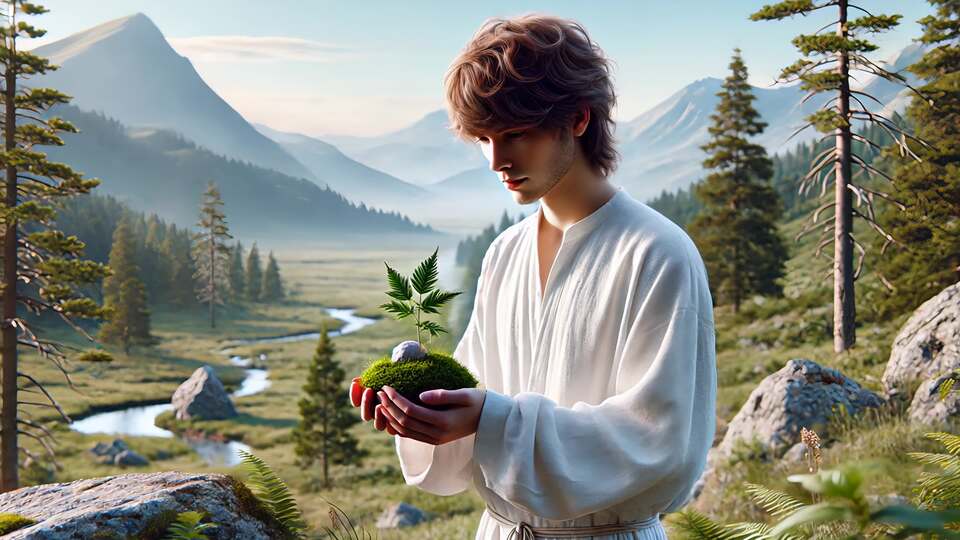 Giovane che tiene la natura nelle sue mani
