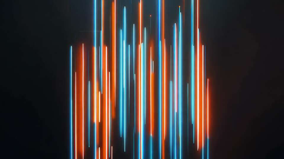 Strisce di luce neon blu e arancione su sfondo scuro