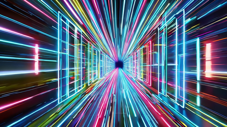 Neon Light Tunnel with Speed Effect