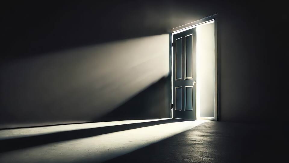 Porta aperta con luce che entra