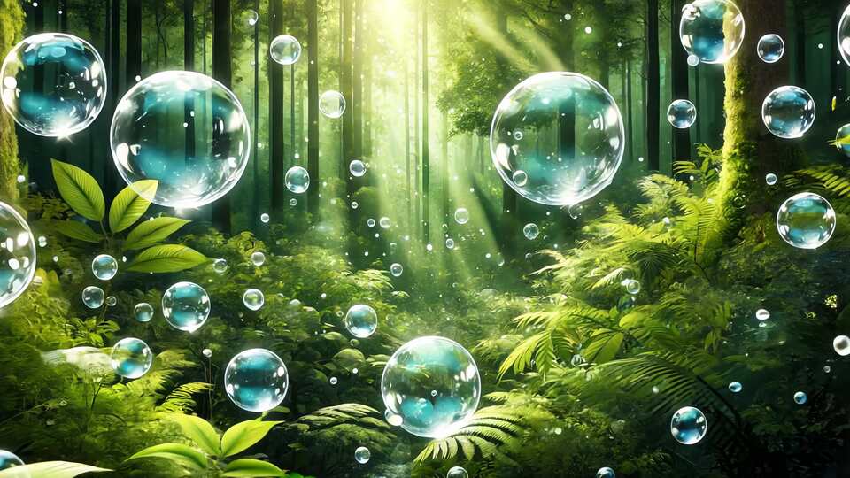 Floating Bubbles in a Sunlit Forest